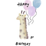 Card design first birthday giraffe