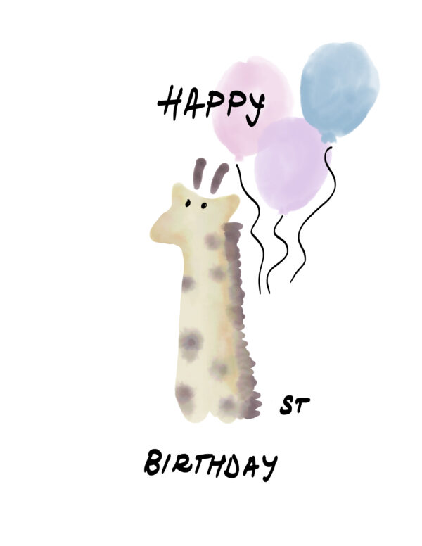 Card design first birthday giraffe