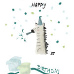 Card design first birthday zebra