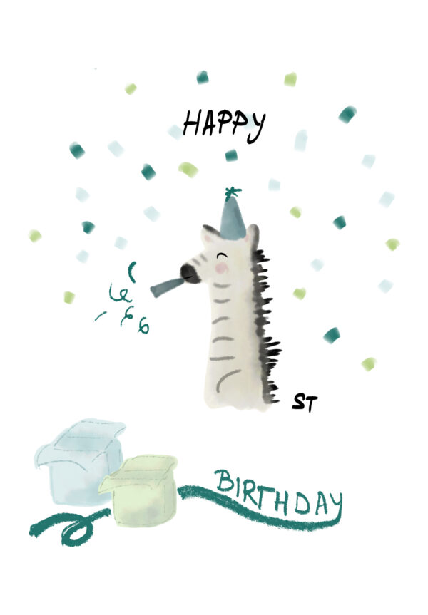 Card design first birthday zebra