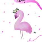 Card design second birthday flamingo